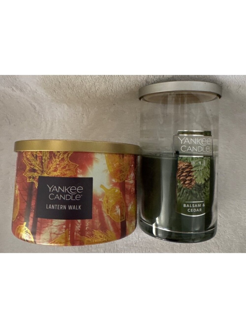 Yankee Candle Lantern Walk & Balsam & Cedar Scented Candles 18oz & 12oz USED